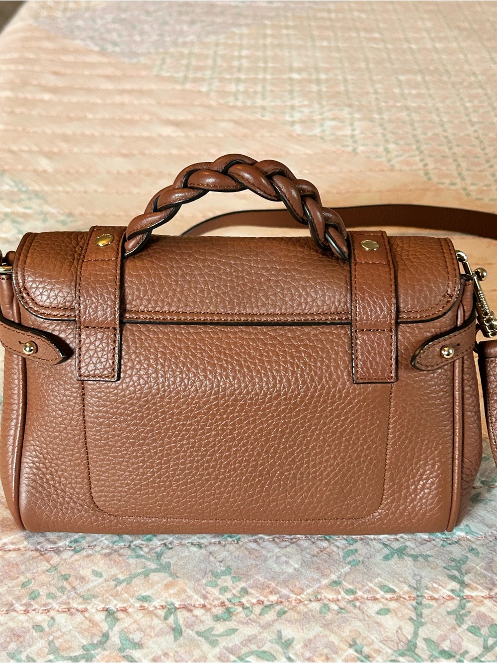 Mulberry Mini Alexa Heavy Grain Leather Satchel Chestnut Brown Retails $1345 EUC - Picture 9 of 17